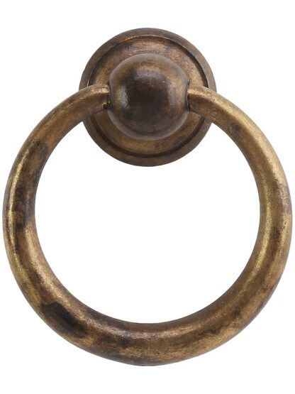 Small Classic Ring Pull - 1.54 inch x 1.30 inch in Antique Brass Distressed.